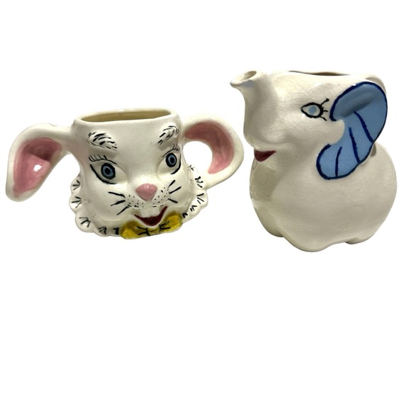 Vintage Cream & Sugar Set Rabbit & Elephant - Picture 2 of 14